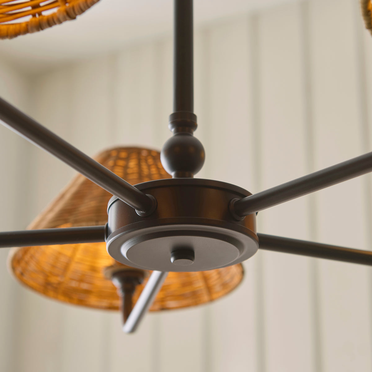 Jericho 5 Light Matt Black & Dark Rattan Pendant Ceiling Light