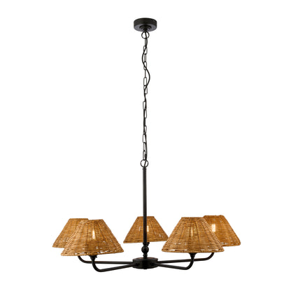 Jericho 5 Light Matt Black & Dark Rattan Pendant Ceiling Light