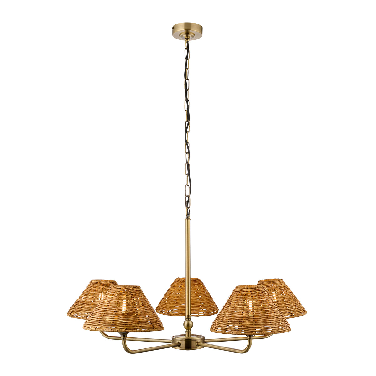Jericho 5 Light Antique Brass & Dark Rattan Pendant Ceiling Light