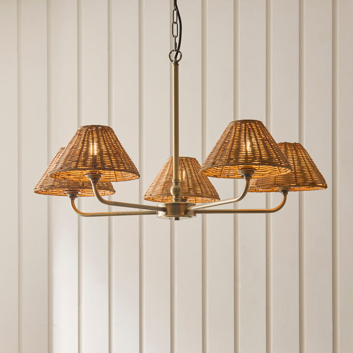 Jericho 5 Light Antique Brass & Dark Rattan Pendant Ceiling Light