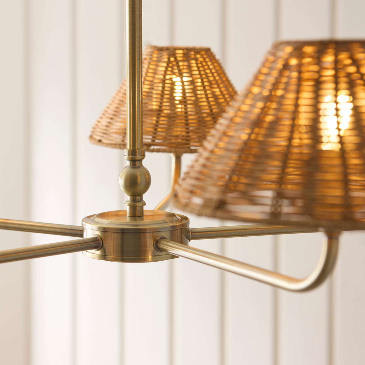 Jericho 5 Light Antique Brass & Dark Rattan Pendant Ceiling Light