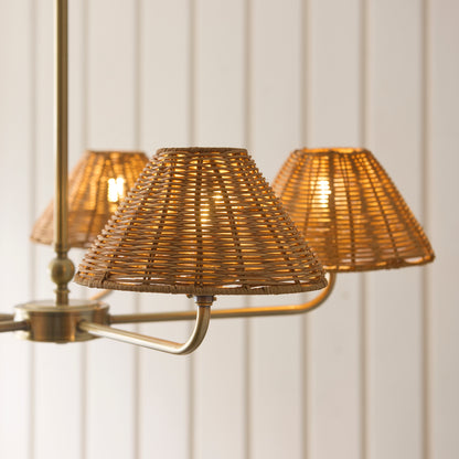 Jericho 5 Light Antique Brass & Dark Rattan Pendant Ceiling Light