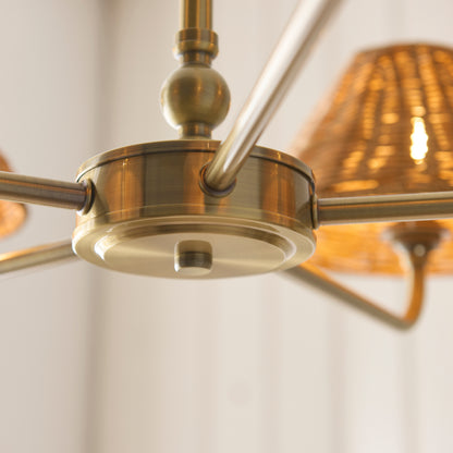 Jericho 5 Light Antique Brass & Dark Rattan Pendant Ceiling Light
