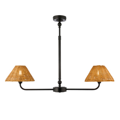 Jericho 2 Light Matt Black & Dark Rattan Linear Pendant Light