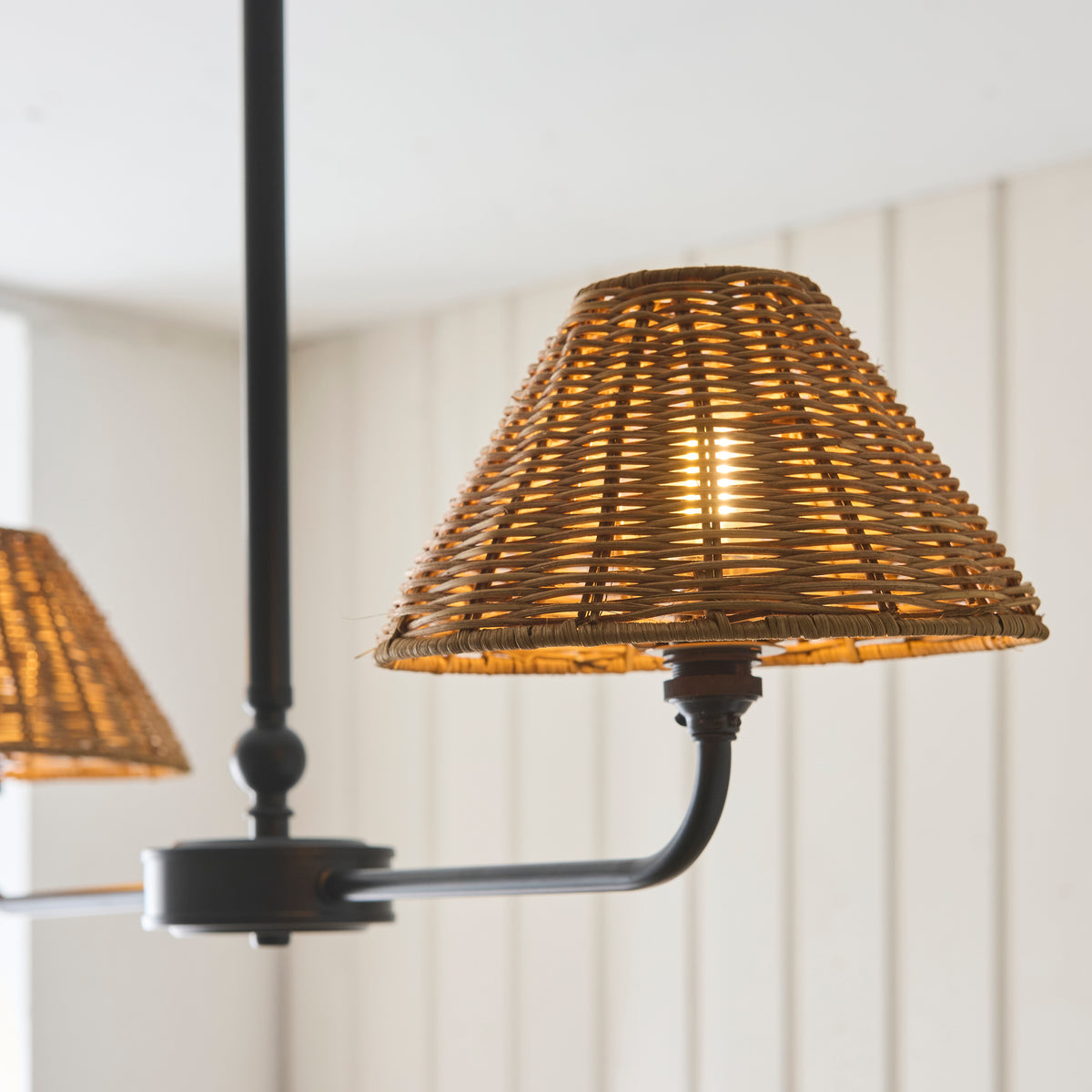Jericho 2 Light Matt Black & Dark Rattan Linear Pendant Light