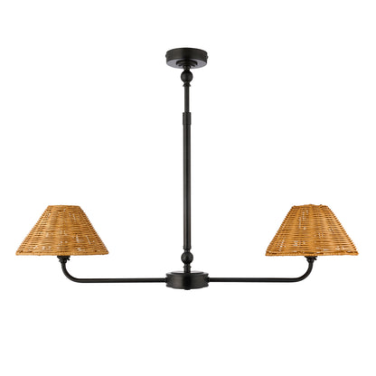 Jericho 2 Light Matt Black & Dark Rattan Linear Pendant Light
