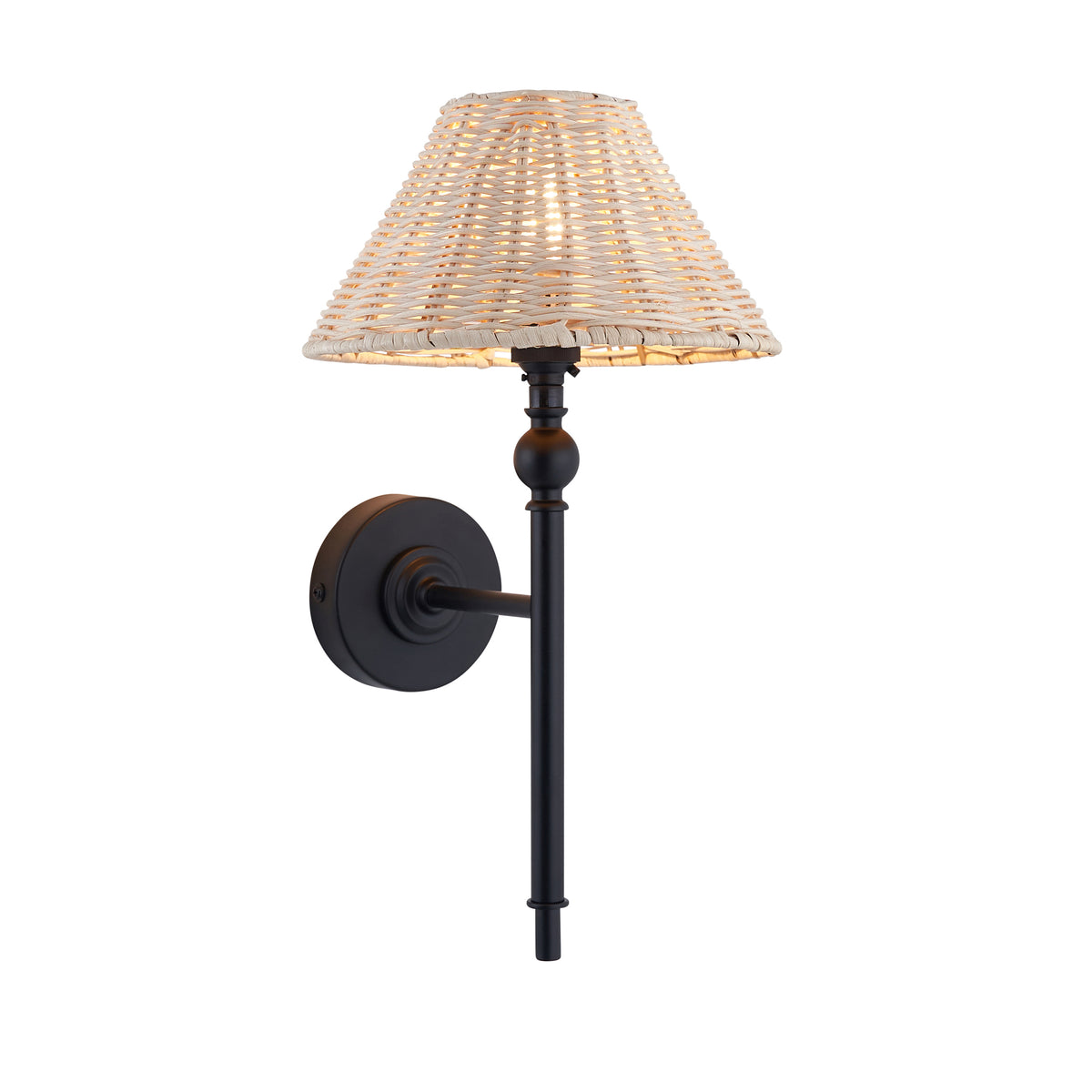 Jericho Matt Black & Natural Rattan Wall Light