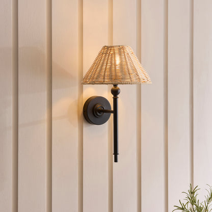 Jericho Matt Black & Natural Rattan Wall Light
