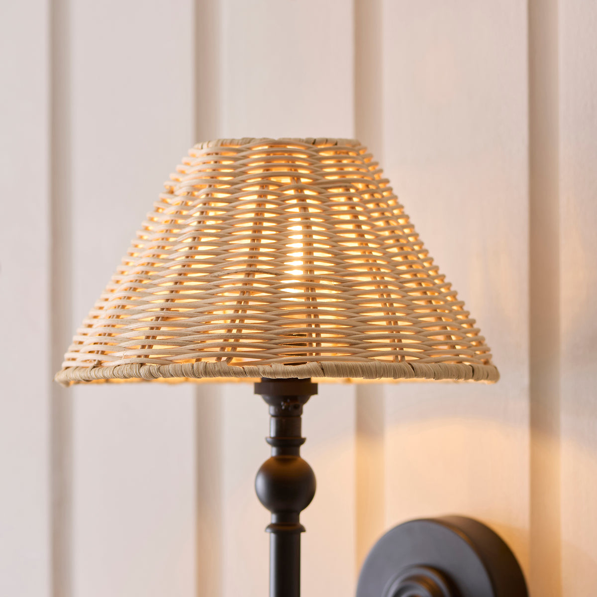 Jericho Matt Black & Natural Rattan Wall Light