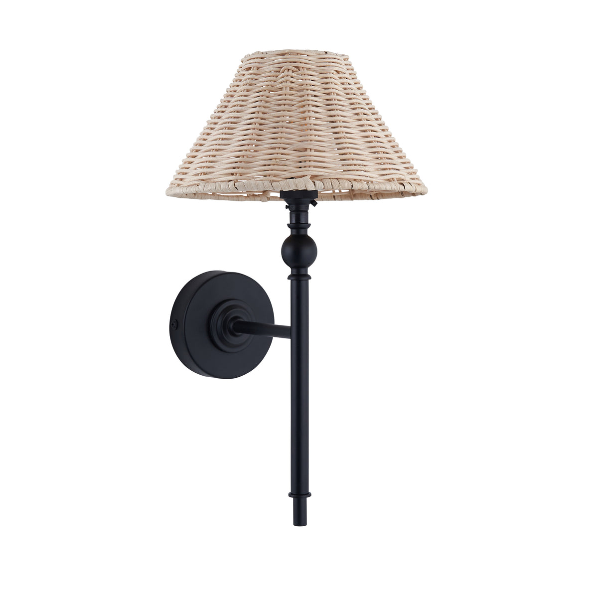 Jericho Matt Black & Natural Rattan Wall Light