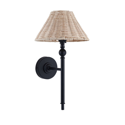 Jericho Matt Black & Natural Rattan Wall Light