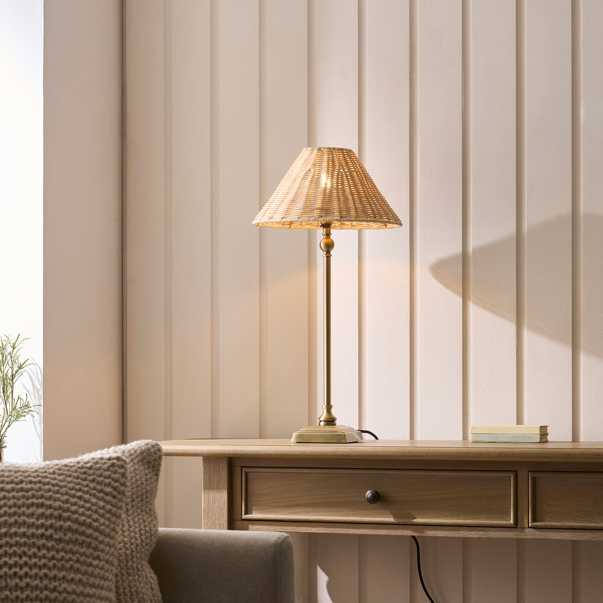 Jericho Antique Brass & Natural Rattan Table Lamp
