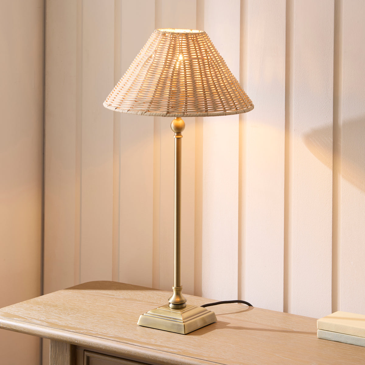 Jericho Antique Brass & Natural Rattan Table Lamp