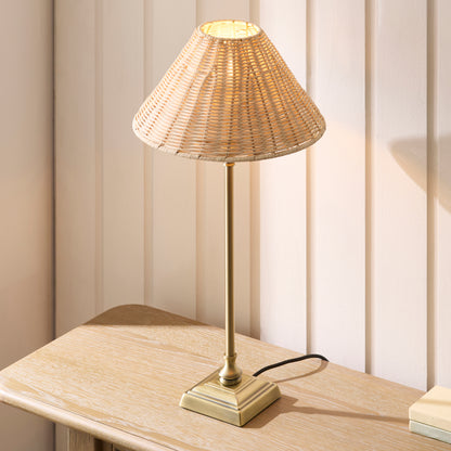 Jericho Antique Brass & Natural Rattan Table Lamp