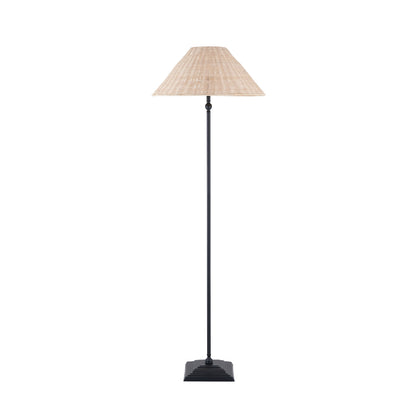 Jericho Matt Black & Natural Rattan Floor Lamp