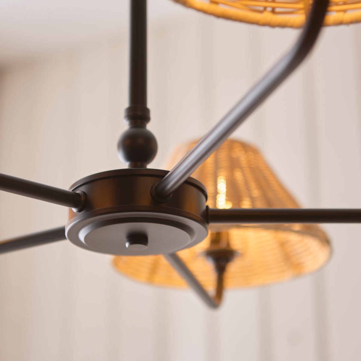 Jericho 5 Light Matt Black & Natural Rattan Pendant Ceiling Light