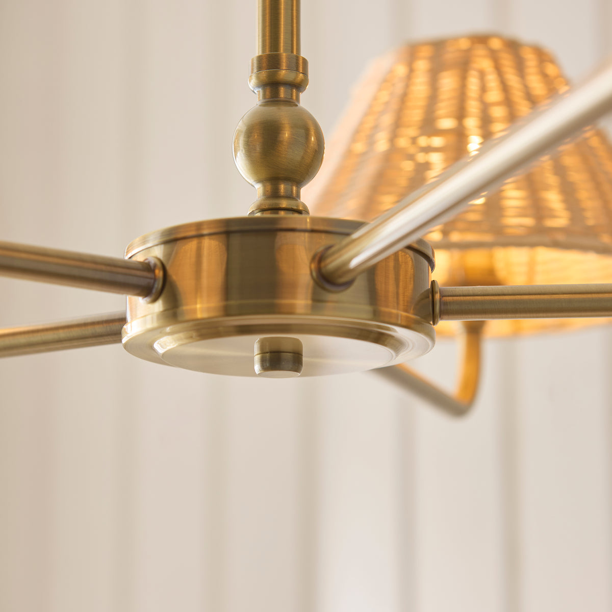 Jericho 5 Light Antique Brass & Natural Rattan Pendant Ceiling Light