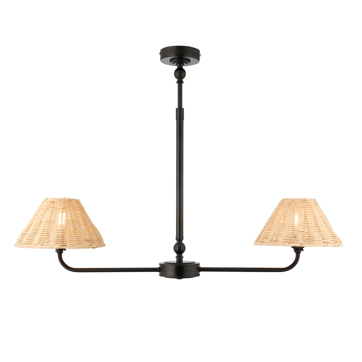 Jericho 2 Light Matt Black & Natural Rattan Linear Pendant