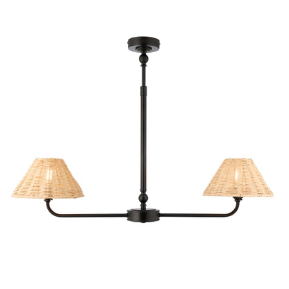 Jericho 2 Light Matt Black & Natural Rattan Linear Pendant