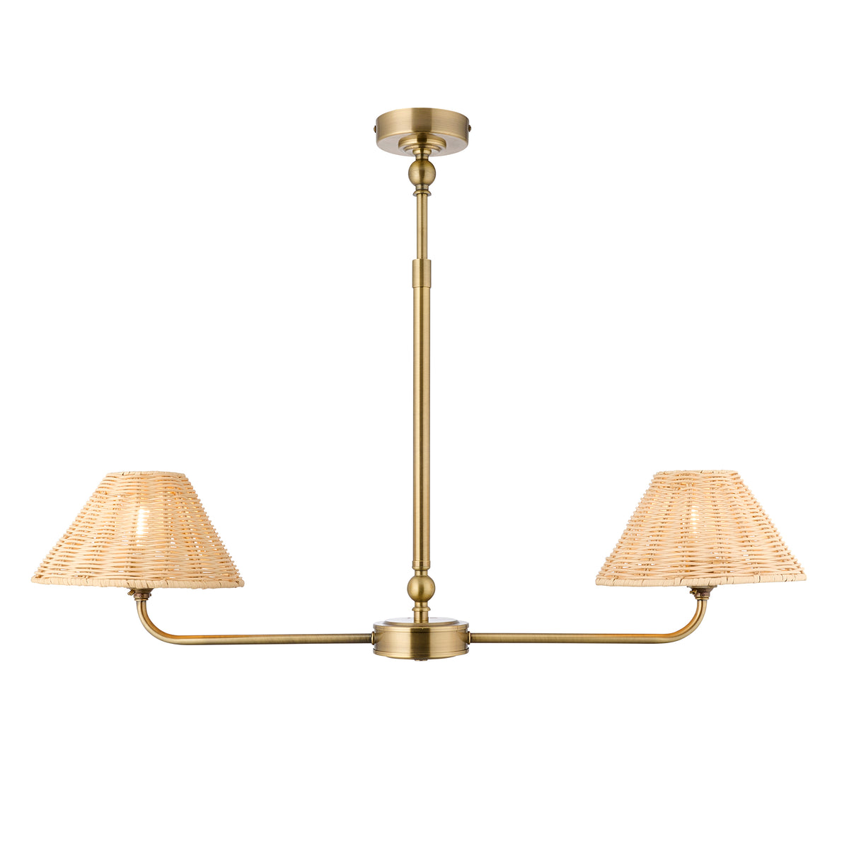 Jericho 2 Light Antique Brass & Natural Rattan Linear Pendant