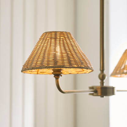 Jericho 2 Light Antique Brass & Natural Rattan Linear Pendant