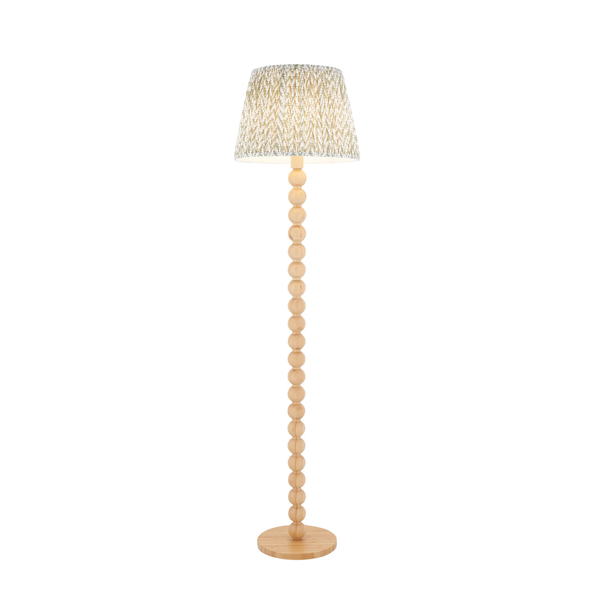 Cane Bamboo Floor Lamp with Green Leaf Shade
