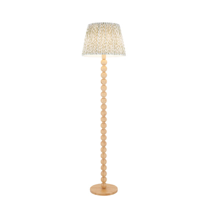 Cane Bamboo Floor Lamp with Green Leaf Shade