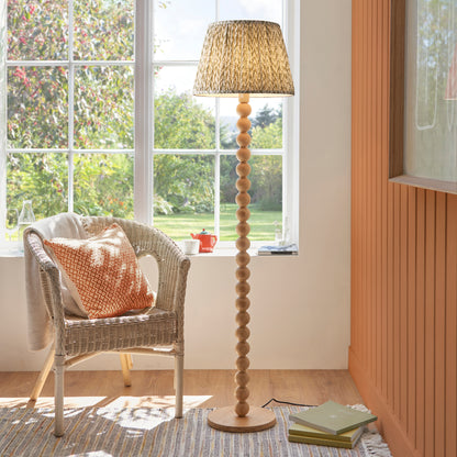 Cane Bamboo Floor Lamp with Green Leaf Shade