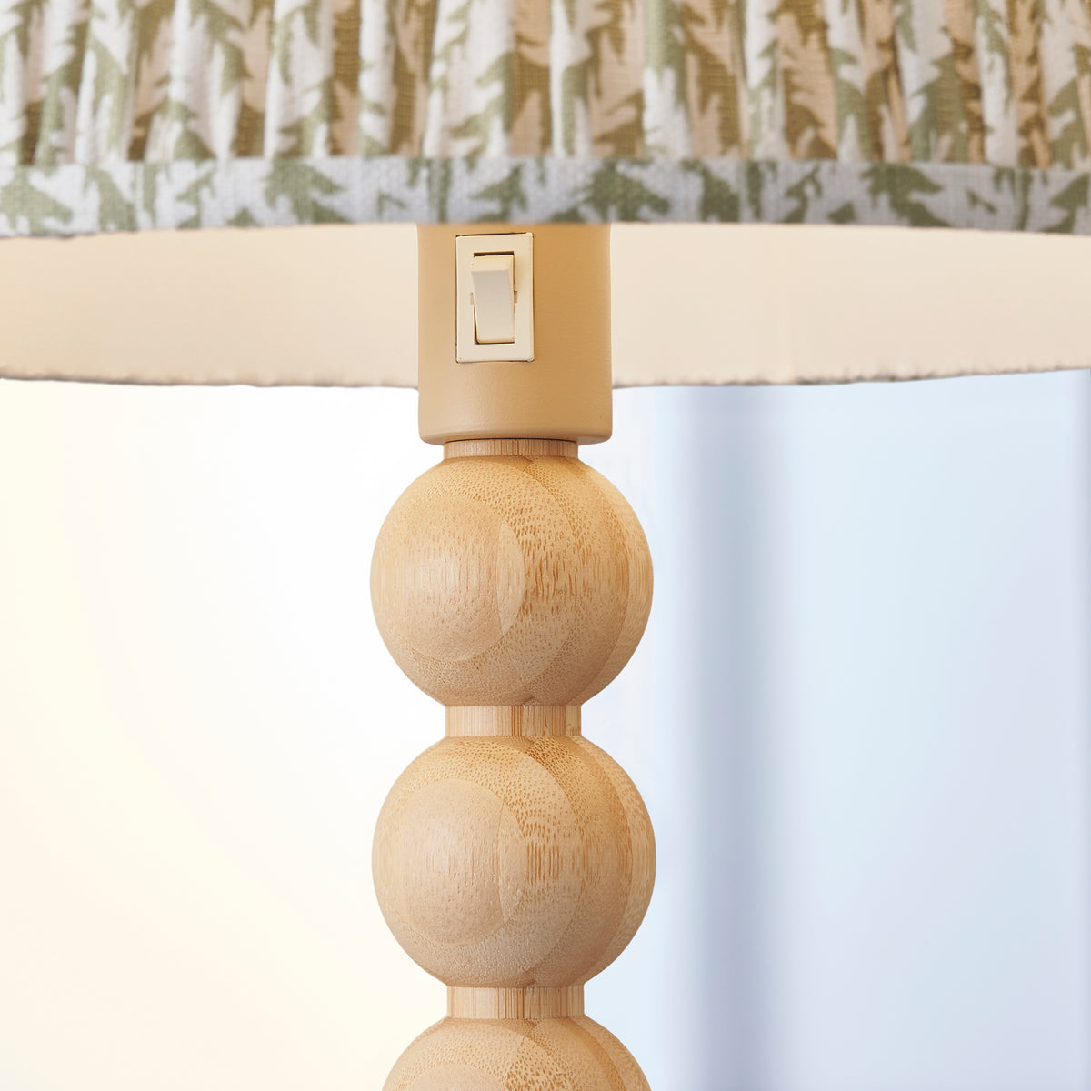 Cane Bamboo Floor Lamp with Green Leaf Shade