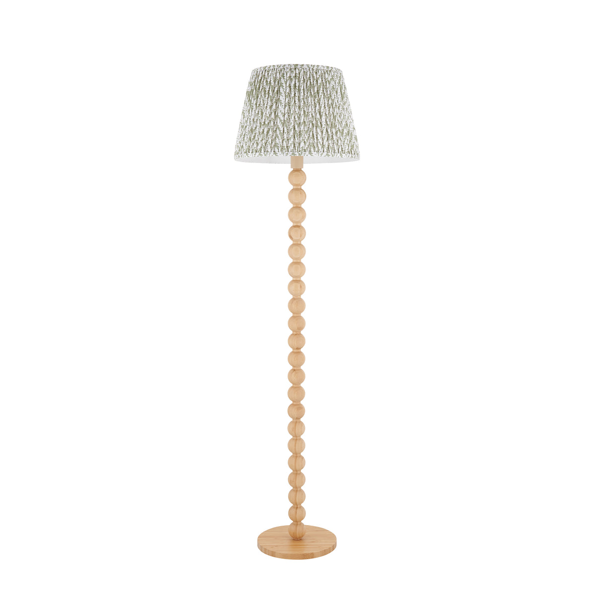 Cane Bamboo Floor Lamp with Green Leaf Shade