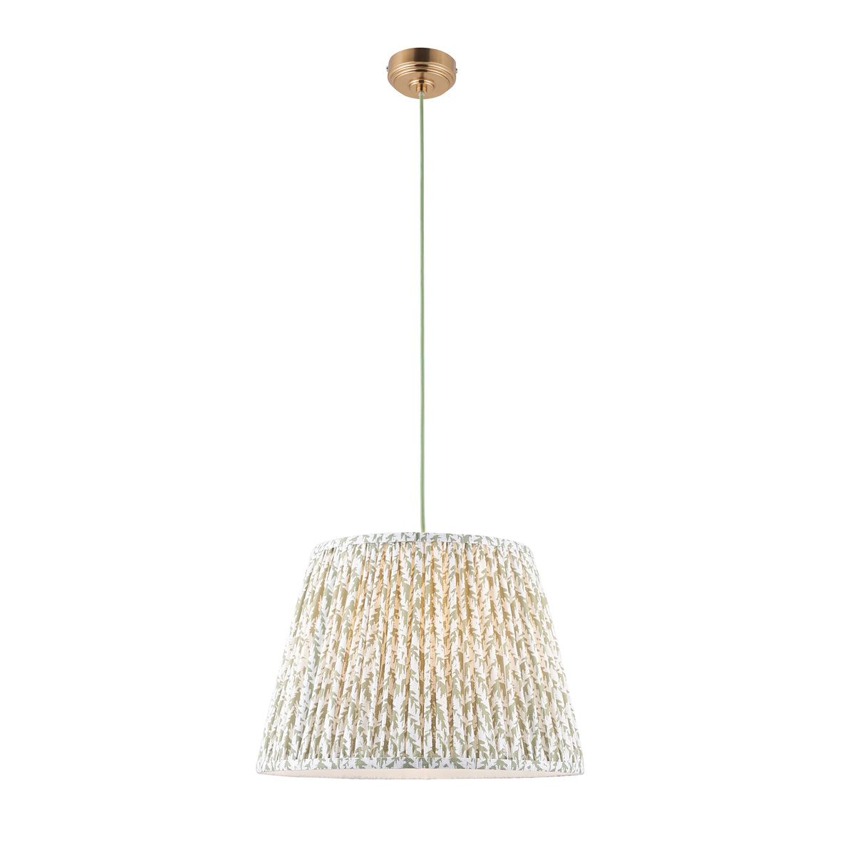 Eltham Aged Brass Pendant with Green Leaf Shade