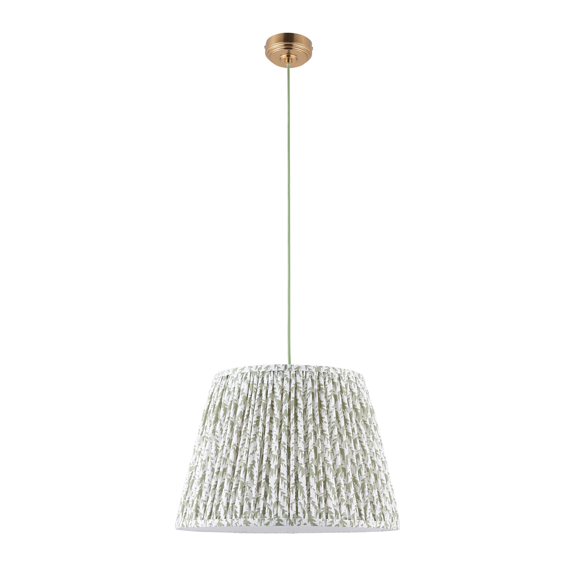 Eltham Aged Brass Pendant with Green Leaf Shade