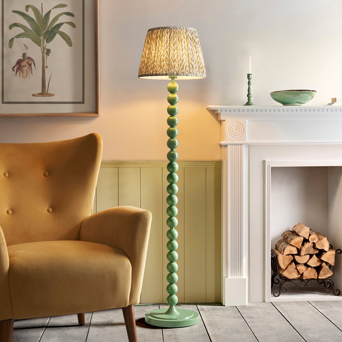 Higgledy Green Stacked Floor Lamp with Green Leaf Shade