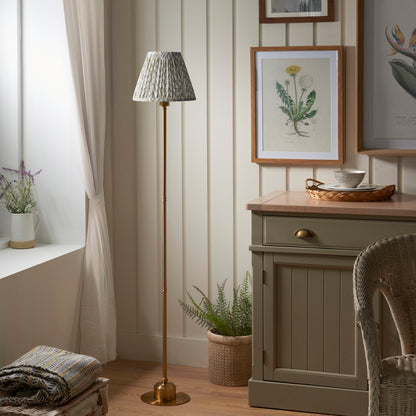 Burley Aged Brass Rechargeable Floor Lamp with Green Leaf Shade