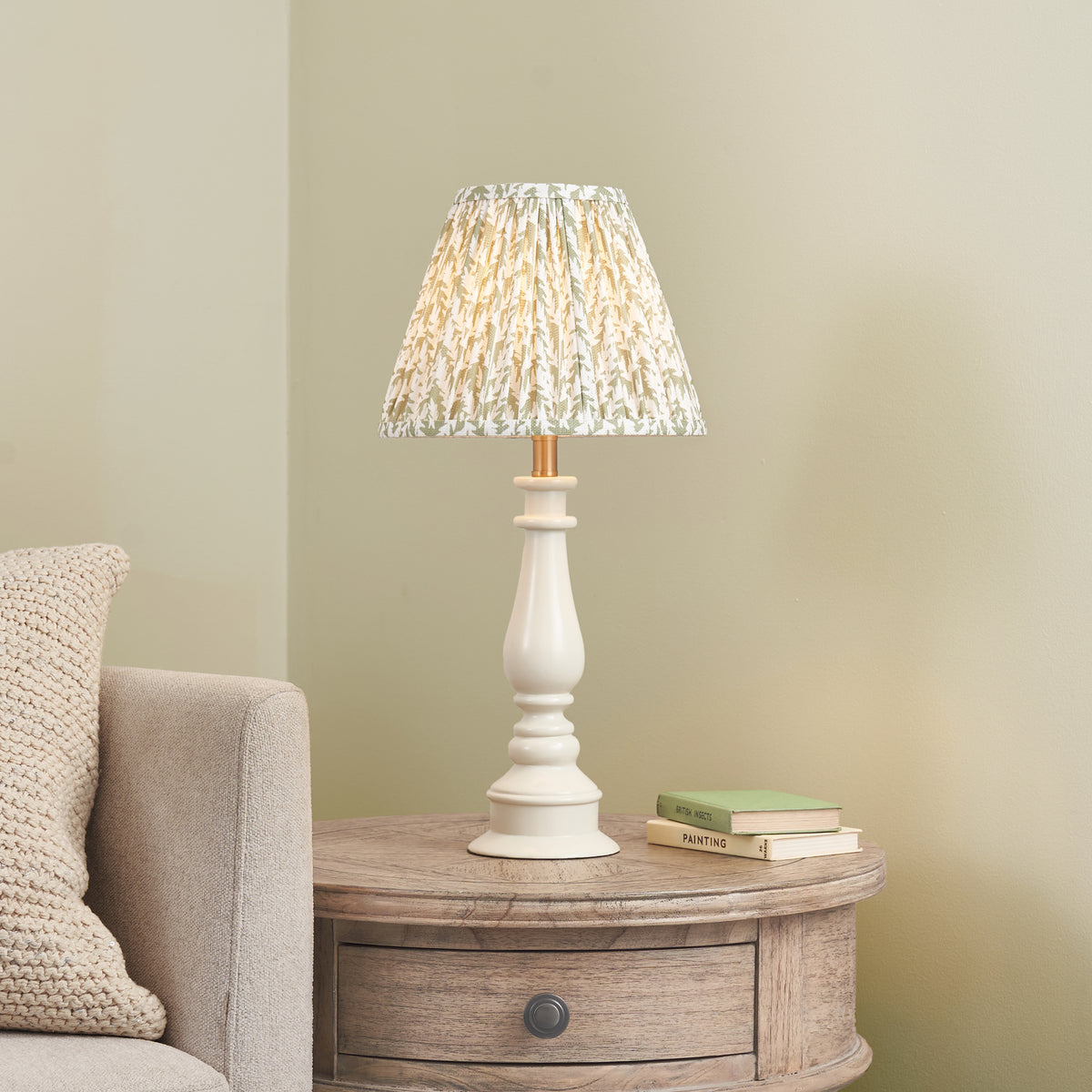 Myrtle Almond White Table Lamp with Green Leaf Shade