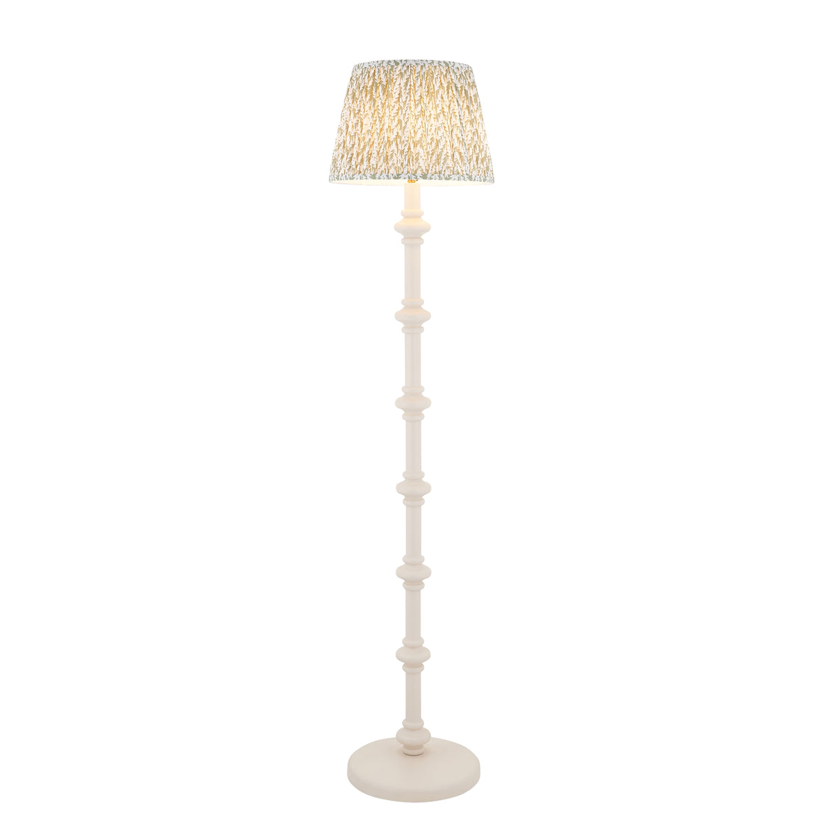 Carnaby Almond White Spindle Floor Lamp with Green Leaf Shade