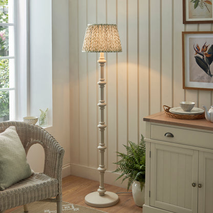 Carnaby Almond White Spindle Floor Lamp with Green Leaf Shade