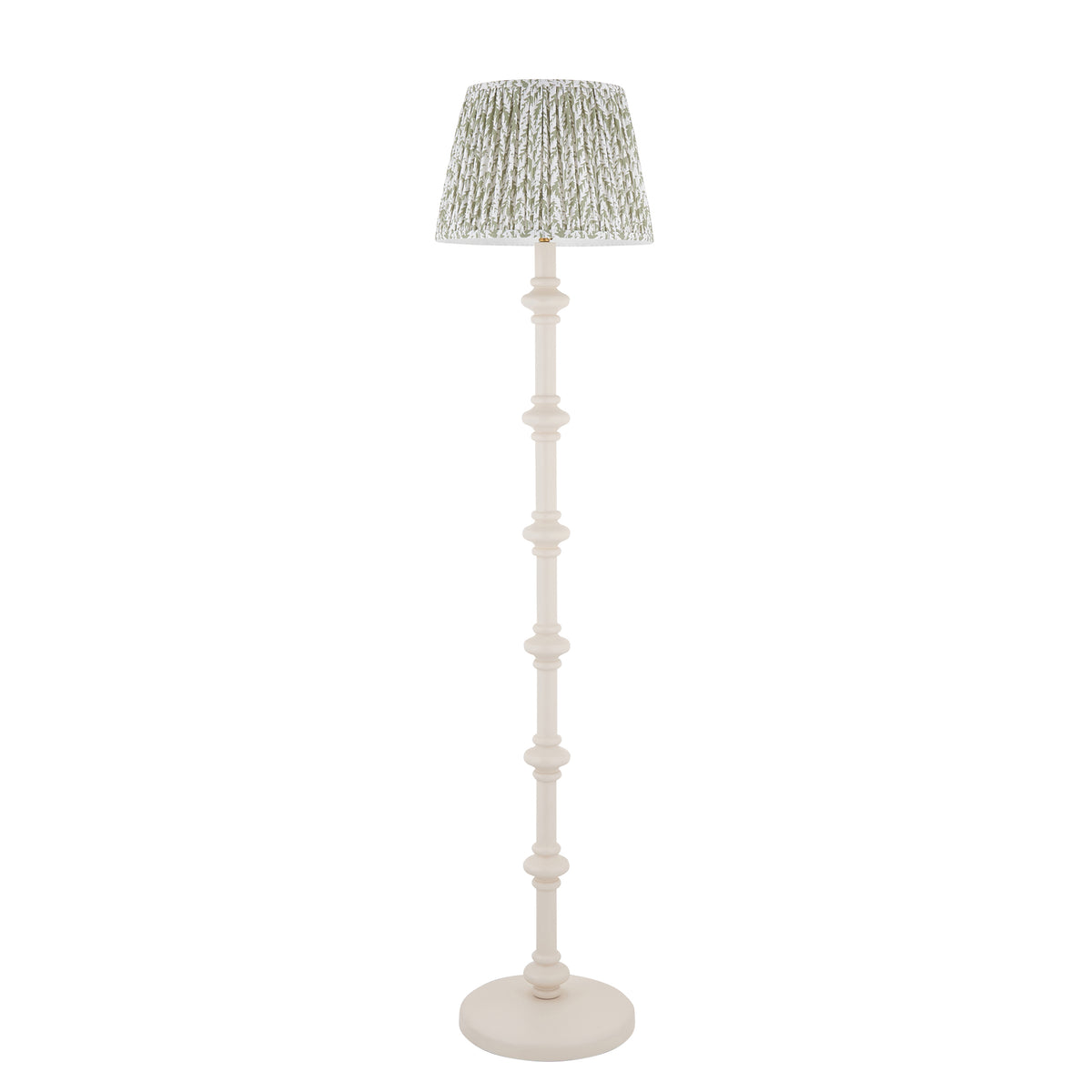 Carnaby Almond White Spindle Floor Lamp with Green Leaf Shade