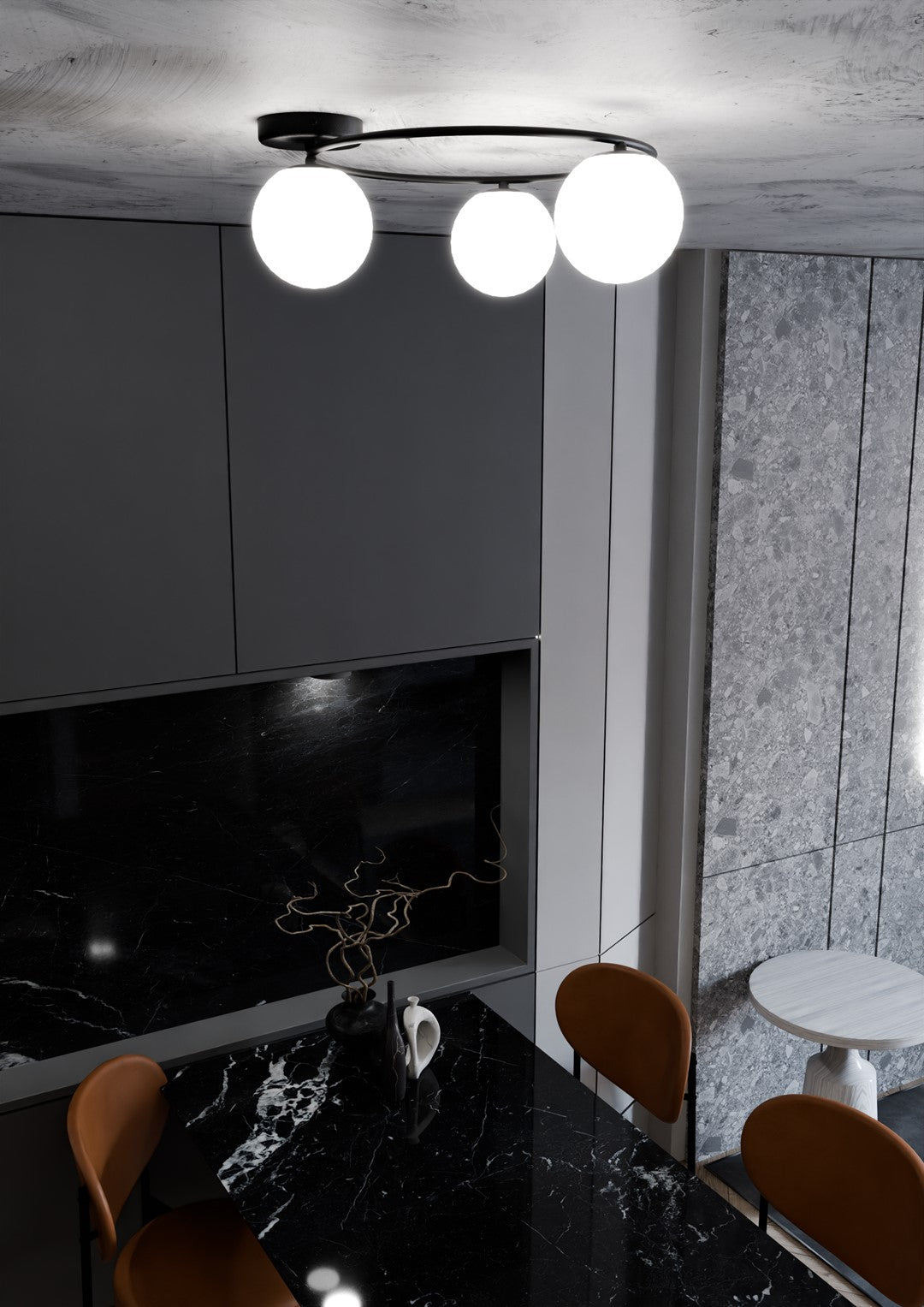 Sopra 3 Light Semi Flush Black & White