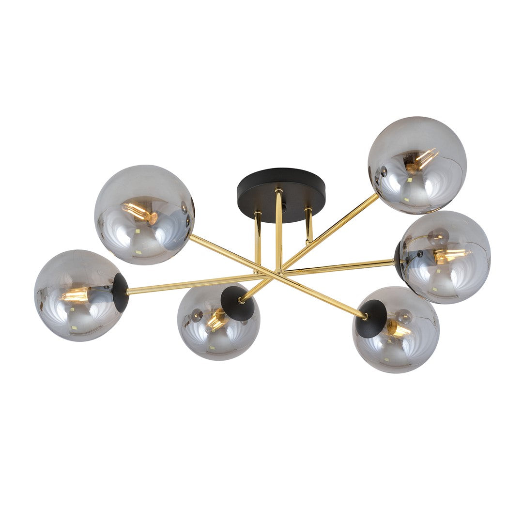 Magnum 6 Light Semi Flush Black & Gold