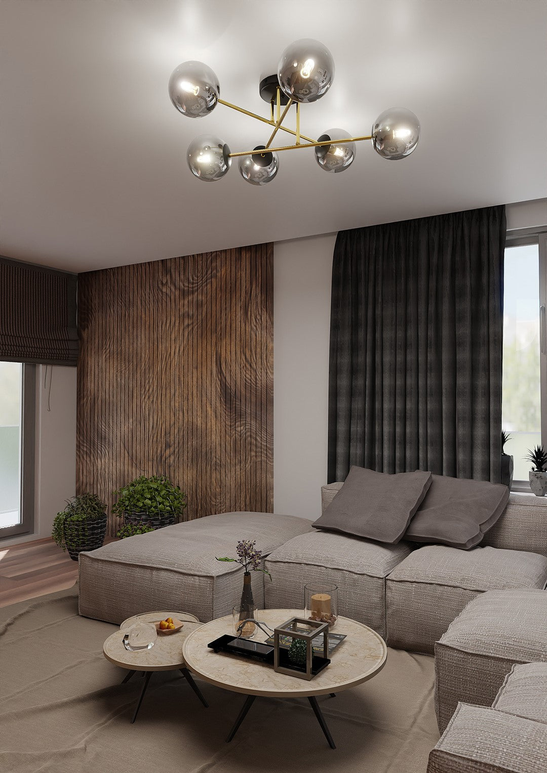 Magnum 6 Light Semi Flush Black & Gold