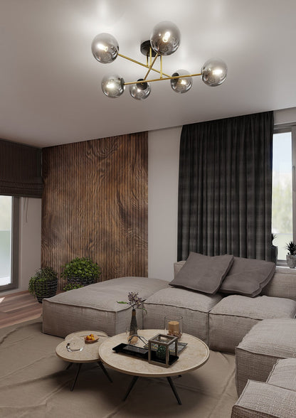Magnum 6 Light Semi Flush Black & Gold