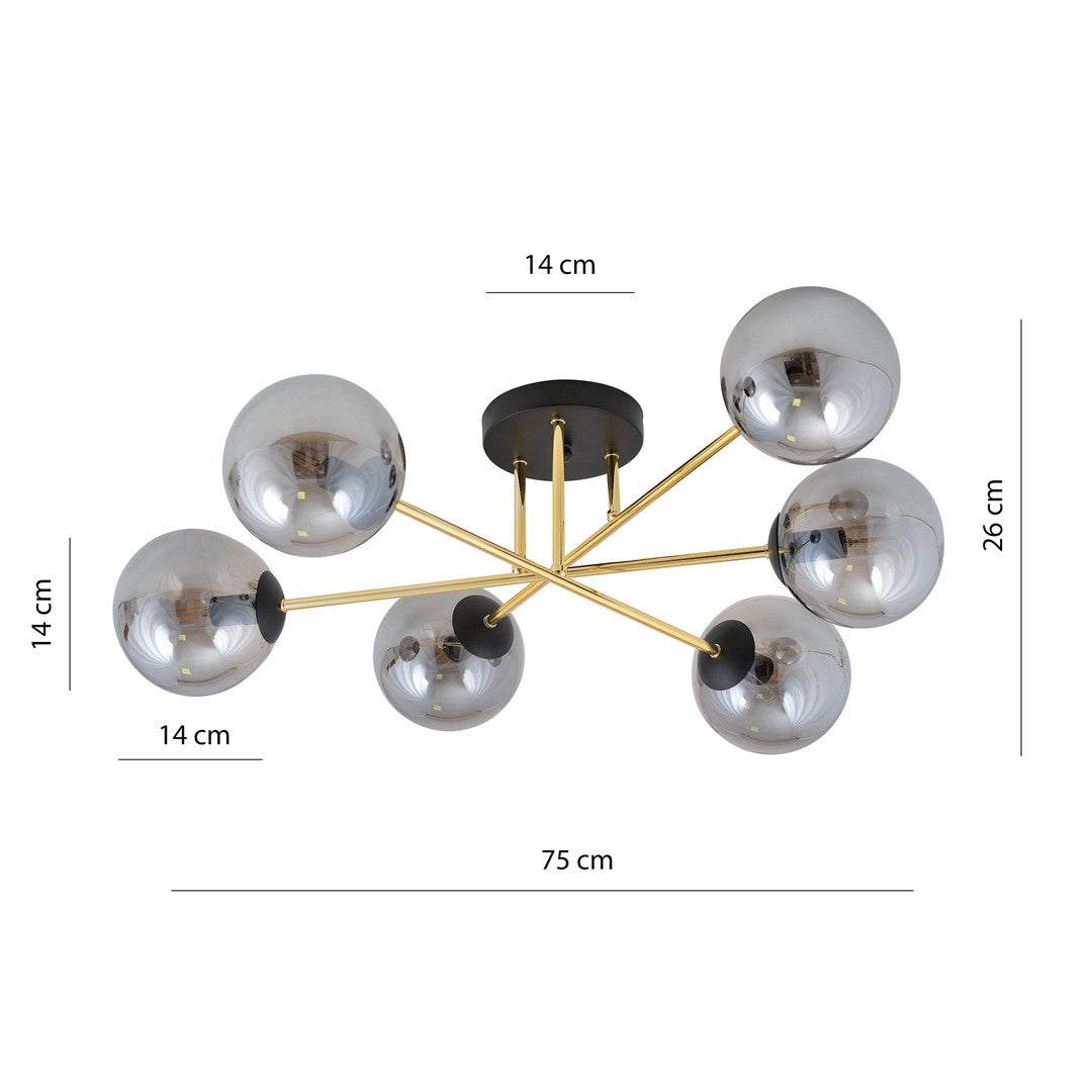 Magnum 6 Light Semi Flush Black & Gold