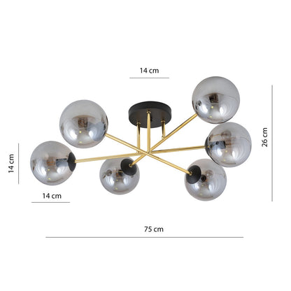 Magnum 6 Light Semi Flush Black & Gold