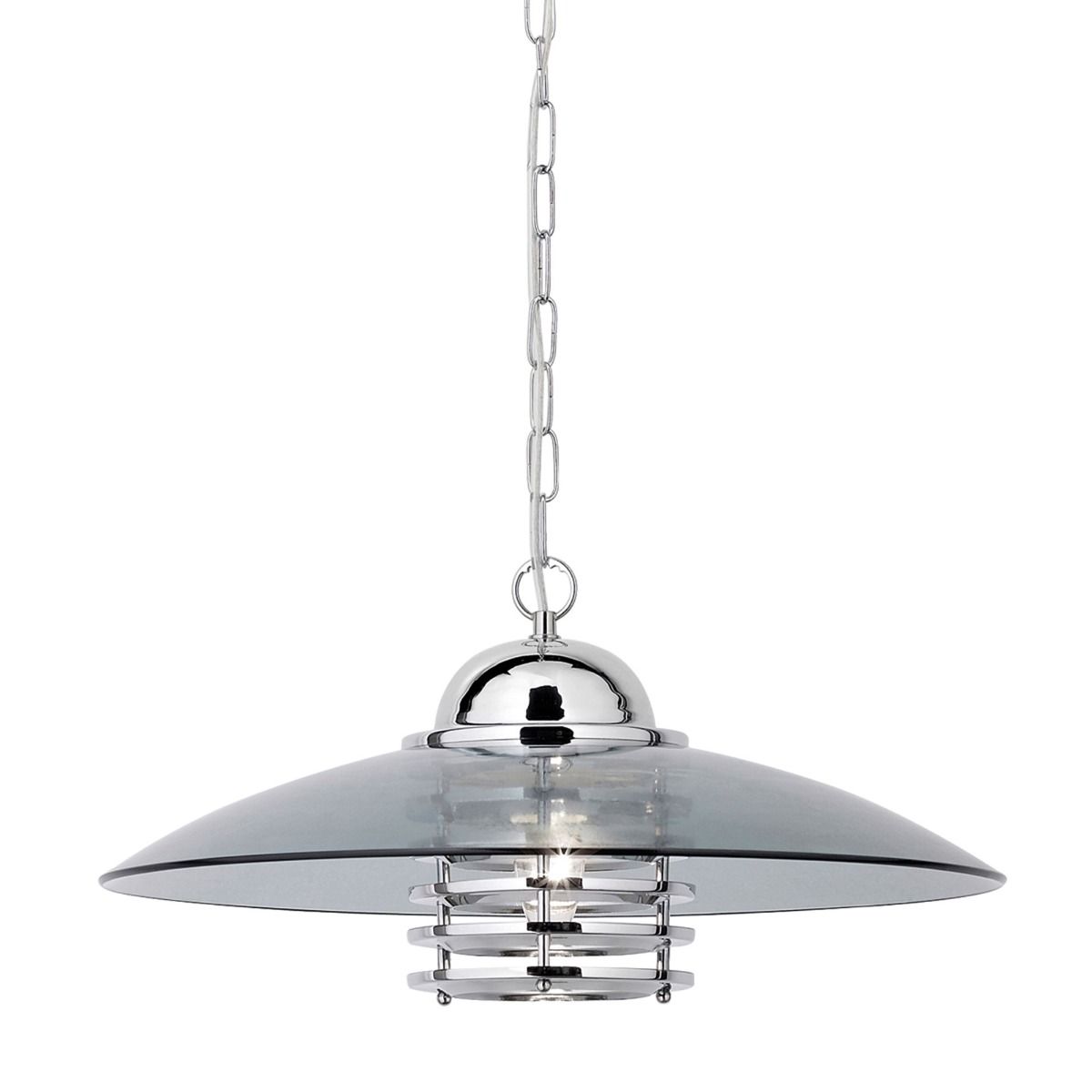 Hattie Polished Chrome Pendant Ceiling Light with Smoked Glass Shade