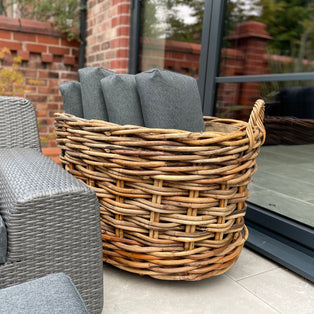 Wovenhill Bamboo Oval Log Basket with Wheels and Hoop Handles