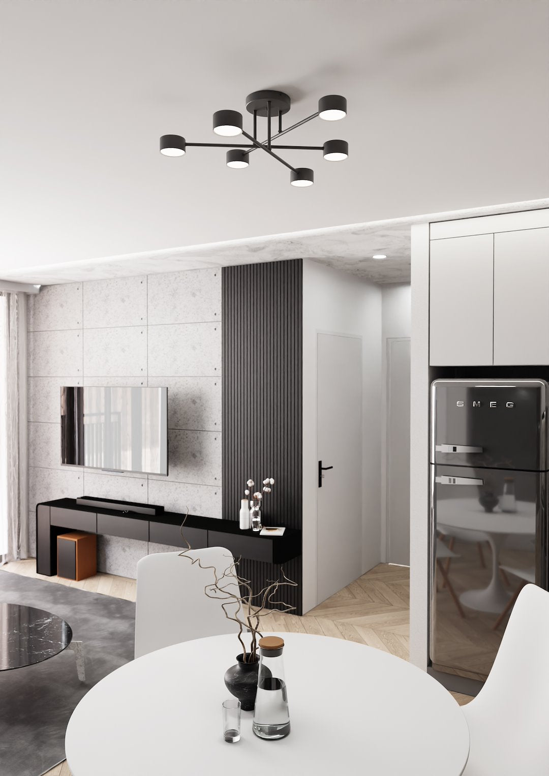 Halo 6 Light Semi Flush Black