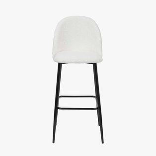 Turi White Boucl√© Fabric and Black Metal Bar Stool