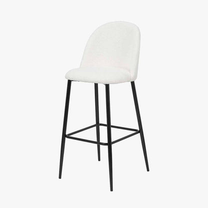 Turi White Bouclé Fabric and Black Metal Bar Stool