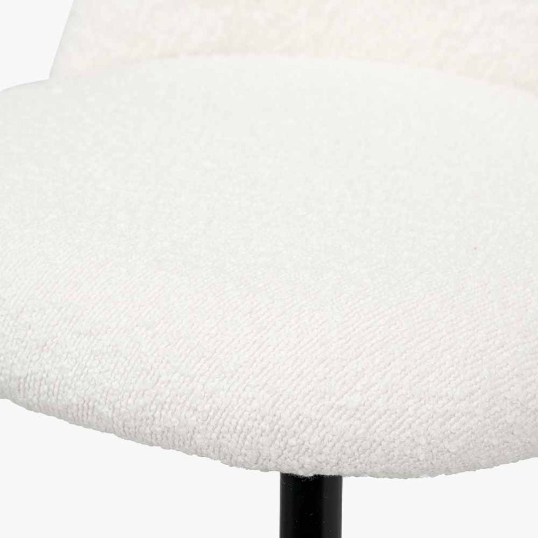 Turi White Bouclé Fabric and Black Metal Bar Stool